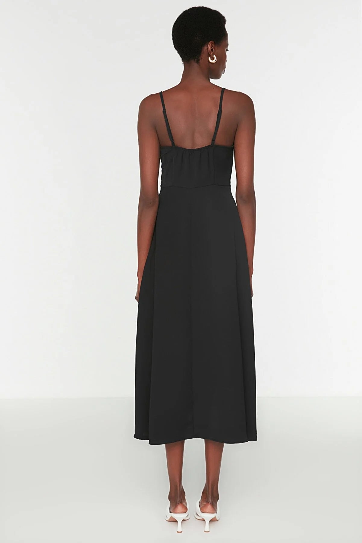 Black Strap Double Breasted Collar Dress