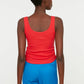 Red Ruffle Detailed Corduroy Knitted Singlet