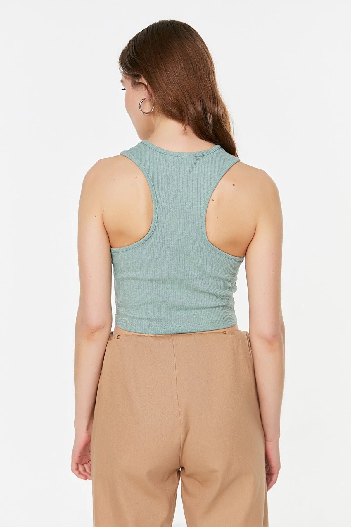 Mint Halter Collar Corduroy Crop Knitted Singlet