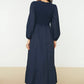 Navy Blue Gipe Detailed Crew Neck Woven Dress