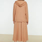 Beige Hooded Sweatshirt-Skirt Knitted Suit