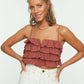Brown Ruffled Flamed Cotton Crop Blouse