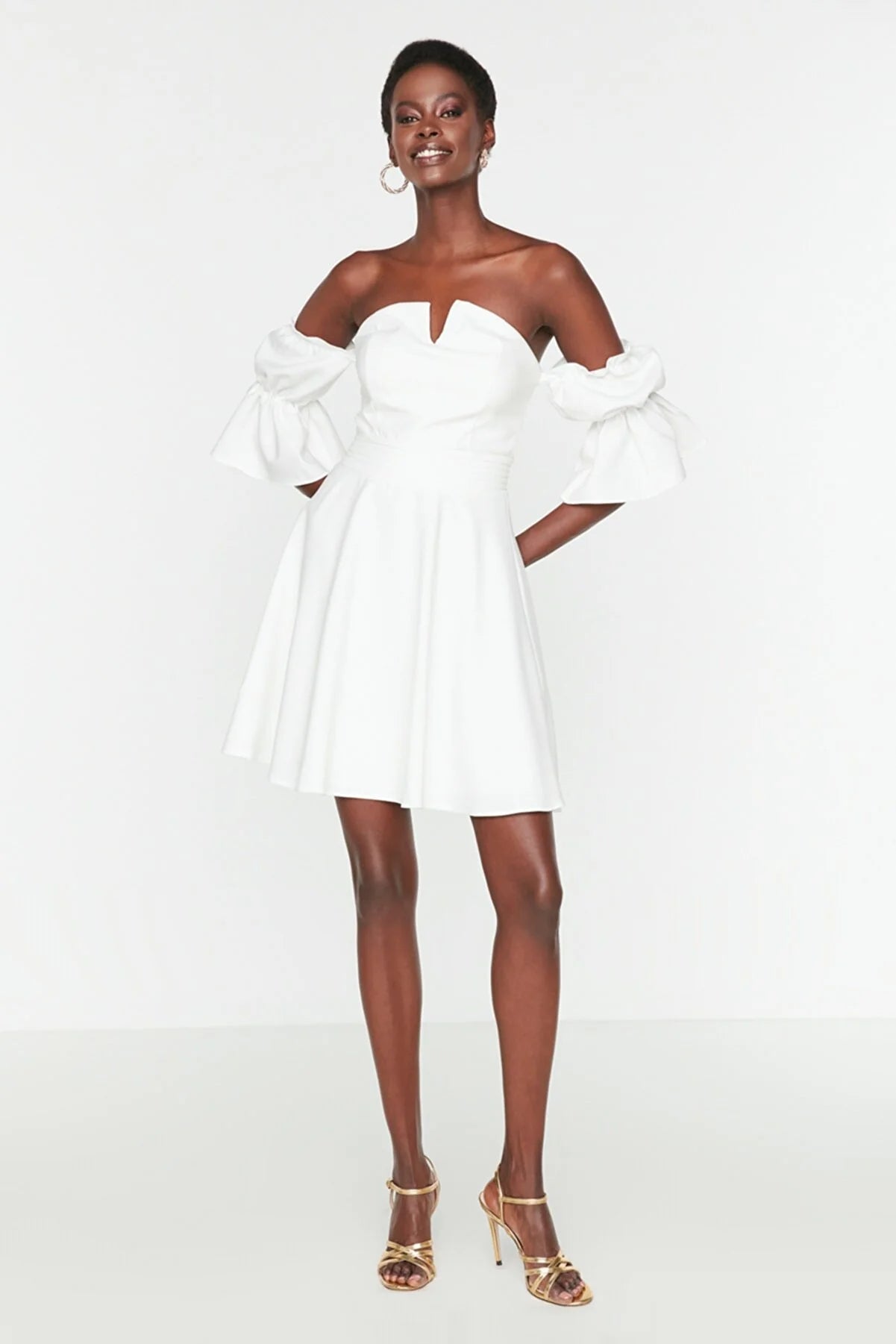 Ecru Rib Detailed Dress