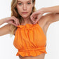 Orange Ruffle Detailed Linen Blend Blouse