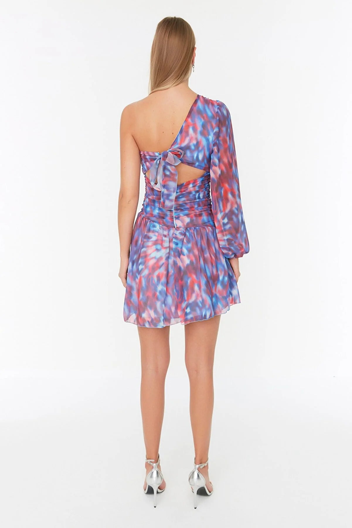 Multicolored Draped Chiffon Dress