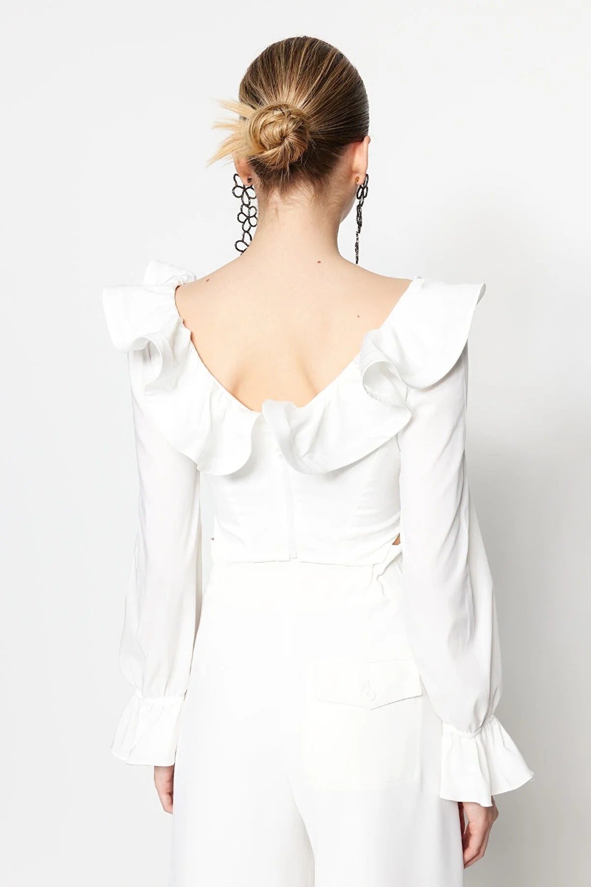 Ecru Blouse with Flounce Detailed