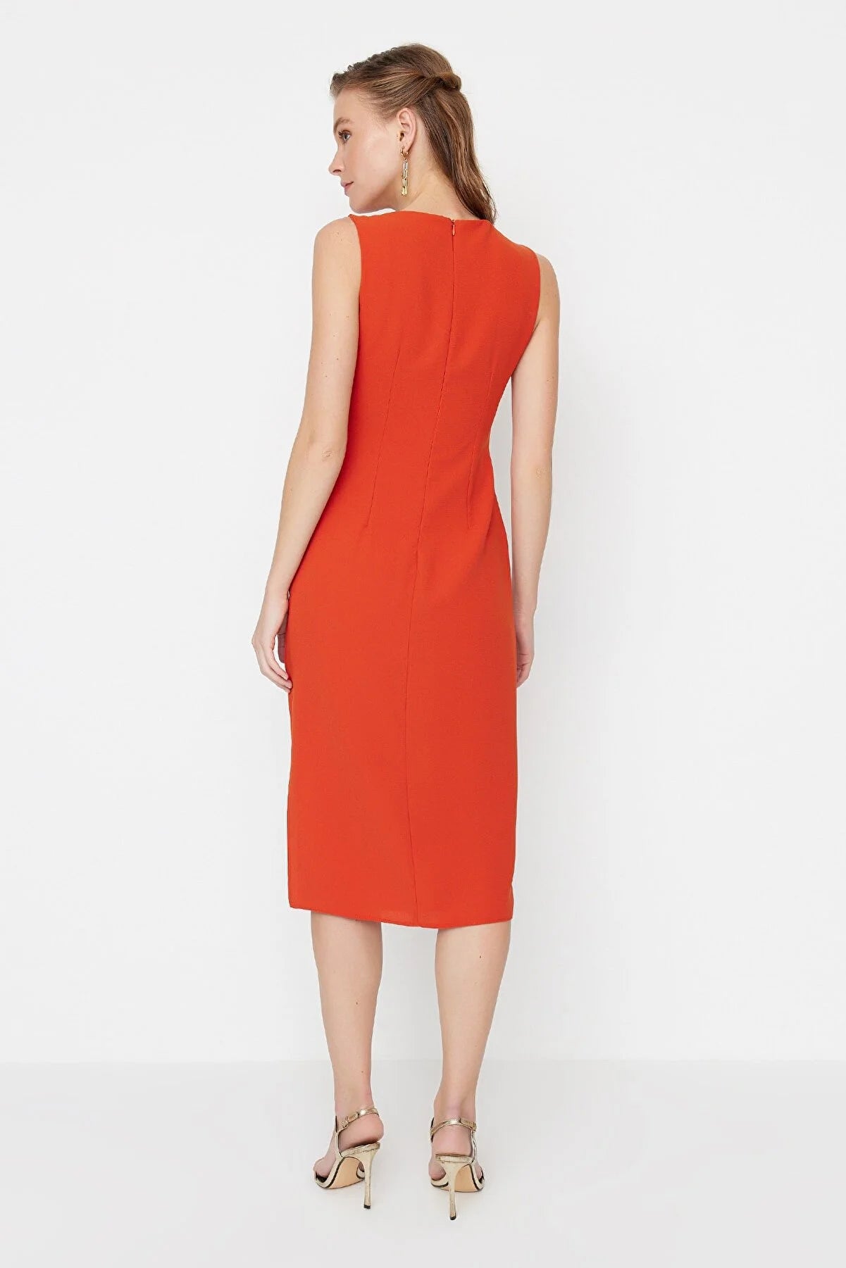 Orange Button Detailed Dress