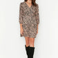 Brown Leopard Patterned Double Breasted Knitted Dress