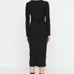 Black Square Neck Ribbed Bodycon Midi Knitted Dress