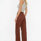 Brown Pocket Detailed High Waist Wide Leg Jeans