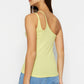 Yellow One-Shoulder Corduroy Knitted Blouse