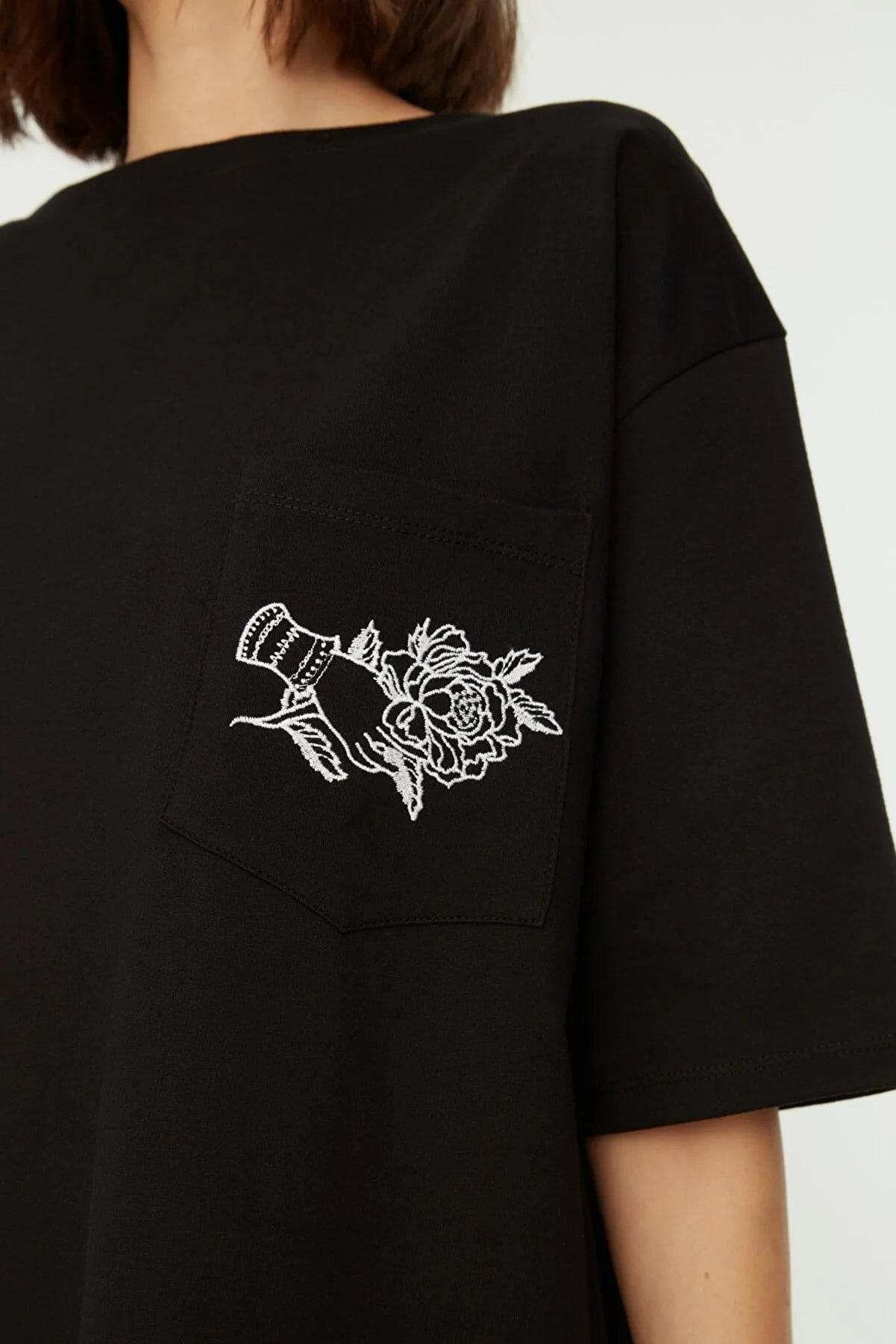 Black Embroidered Wide Cut Knitted Dress