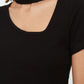 Black Fitted Collar Detailed Knitted T-Shirt