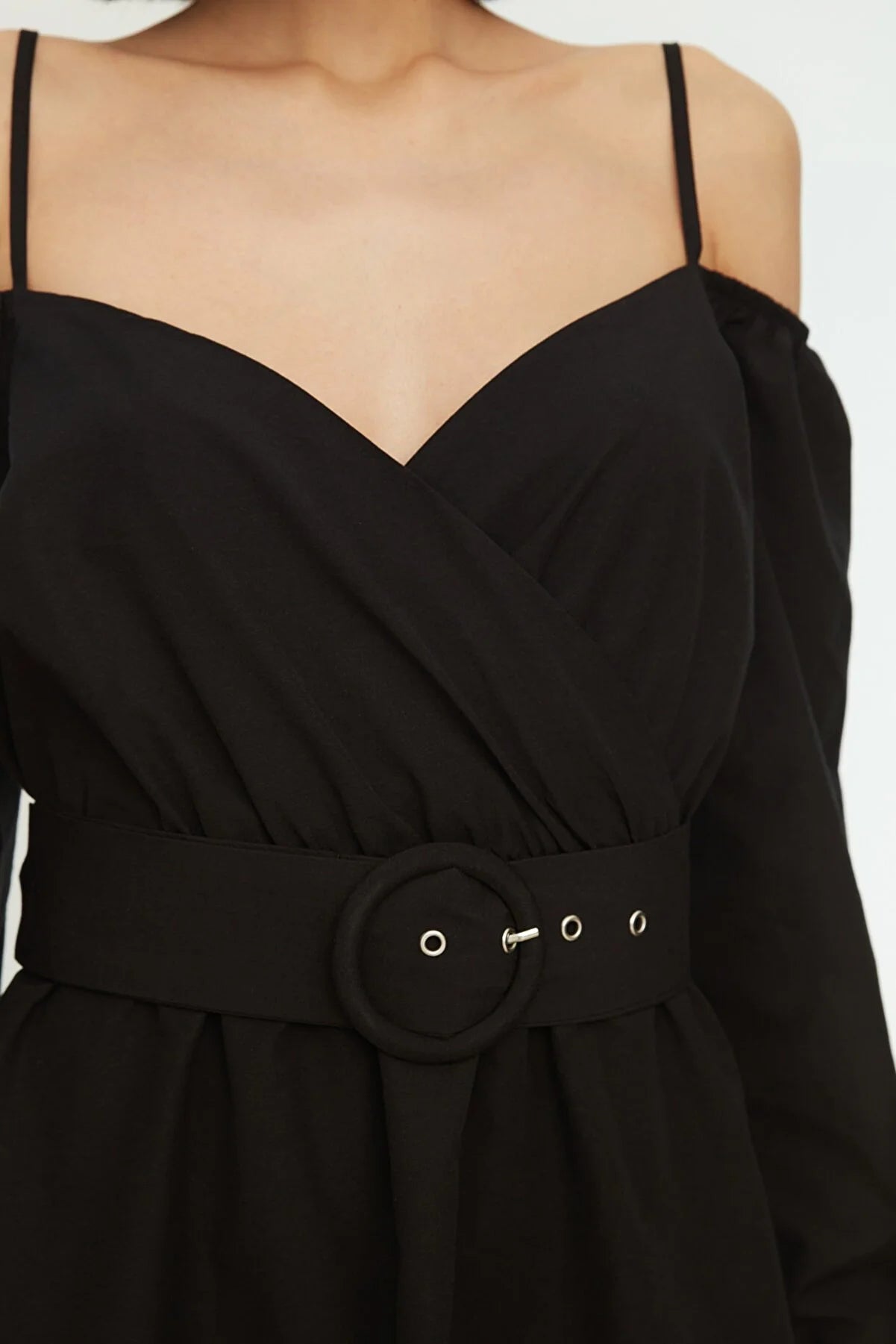 Black Belted Ruffle Dress