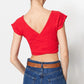 Red Ribbed Crop Knitted Blouse