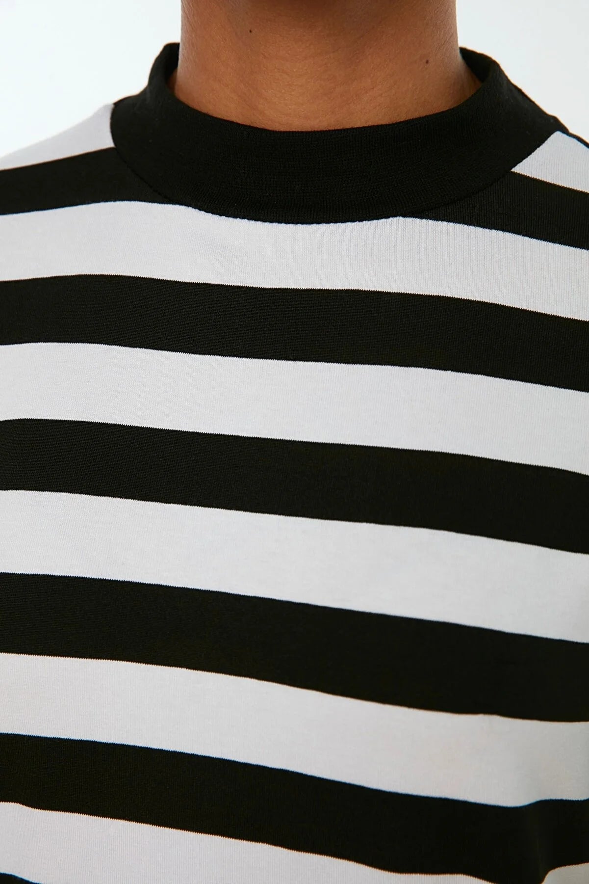 Multicolor Striped Basic Stand Up Collar Knitted T-Shirt