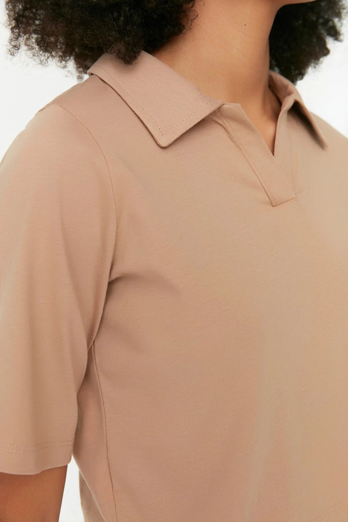 Mink Polo Collar Crop Knitted T-Shirt