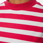 Pink Striped Basic Stand Up Collar Knitted T-Shirt