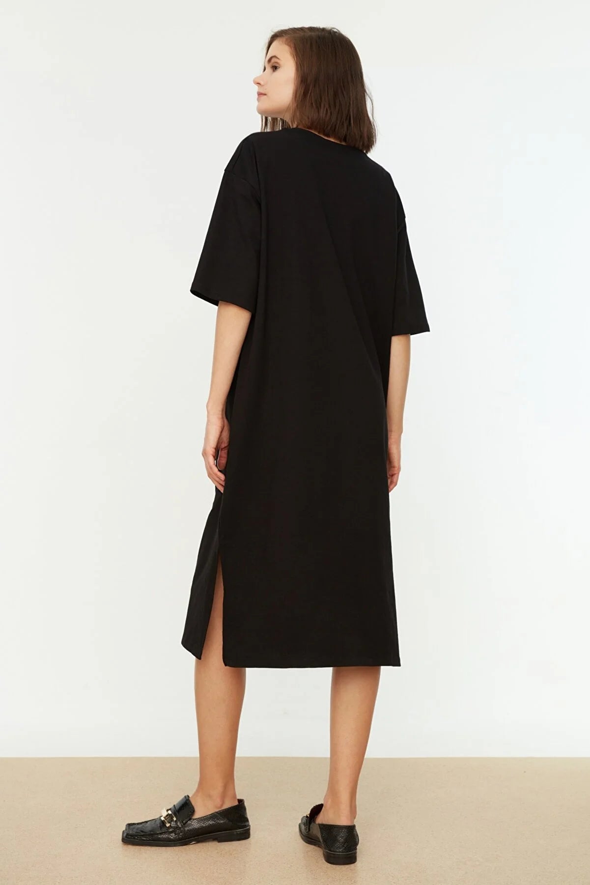 Black Embroidered Wide Cut Knitted Dress