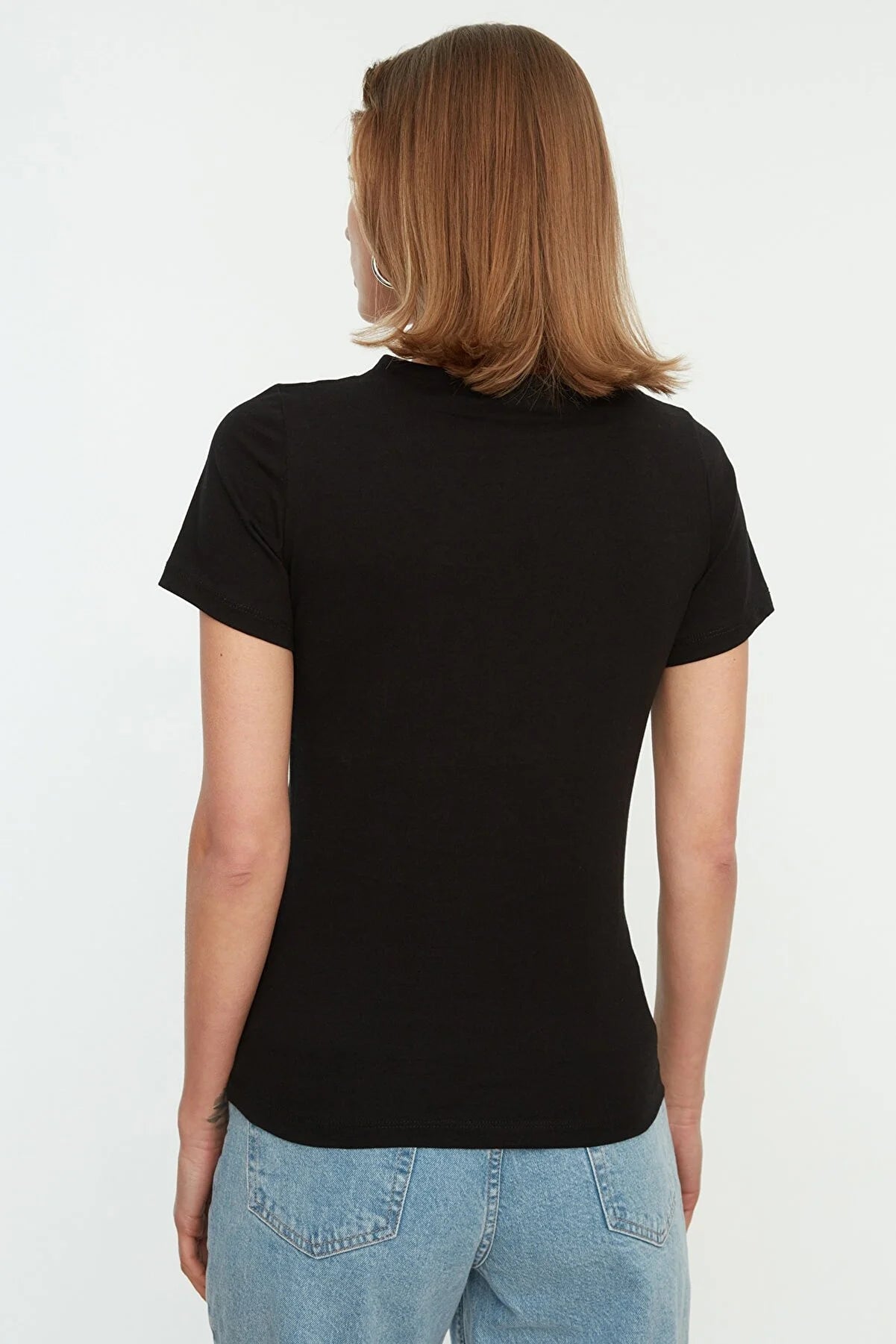 Black Fitted Collar Detailed Knitted T-Shirt