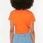 Orange Ruffle Detailed Crop Knitted T-Shirt