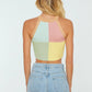 Yellow Color Block Crop Knitwear Blouse