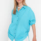 Turquoise Pleated Woven Beach Shirt