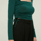 Emerald Green Square Collar Pleated Knitted Blouse